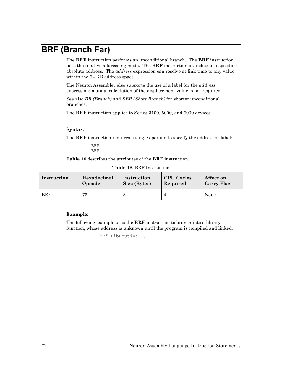 Brf (branch far) | Echelon Neuron User Manual | Page 82 / 237