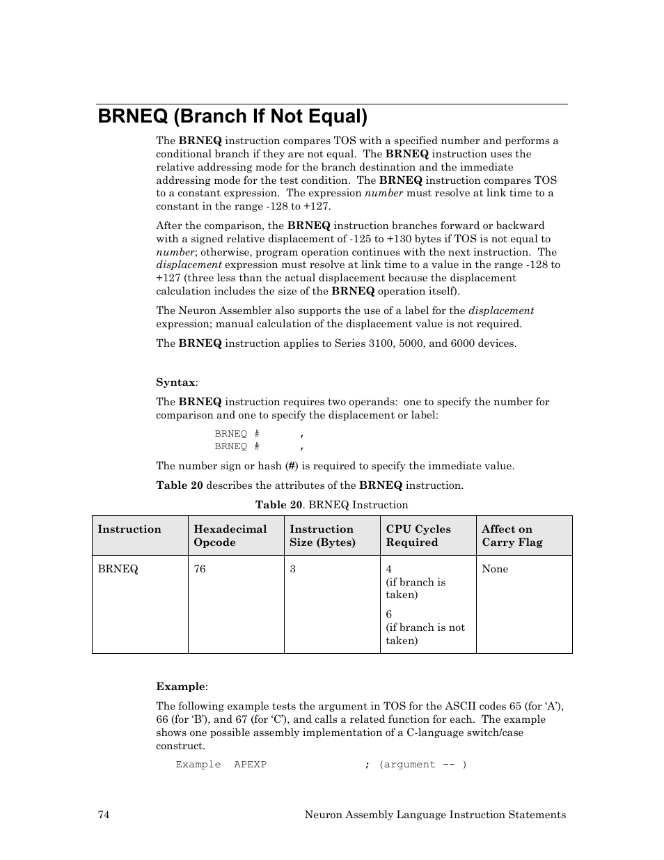 Brneq (branch if not equal) | Echelon Neuron User Manual | Page 84 / 237