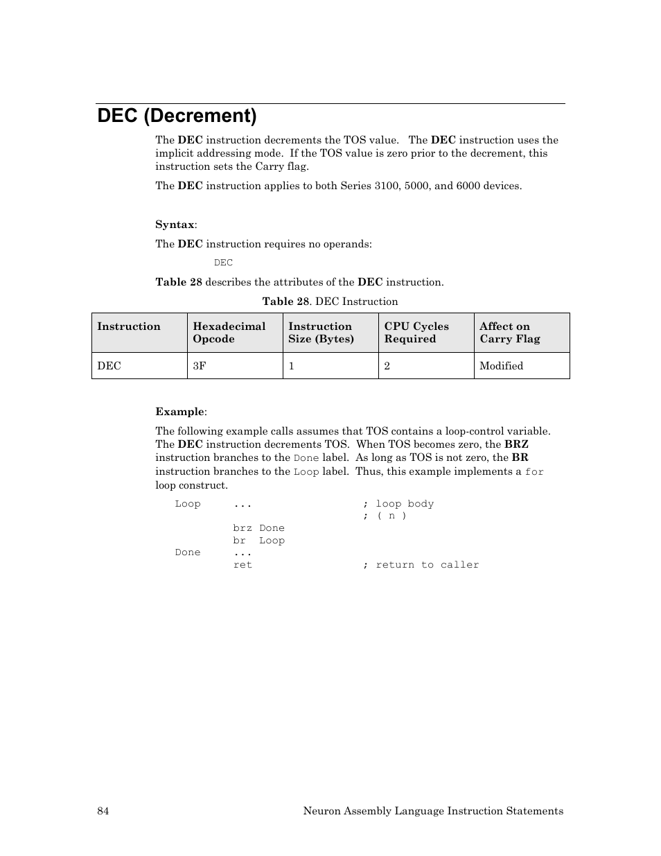 Dec (decrement) | Echelon Neuron User Manual | Page 94 / 237