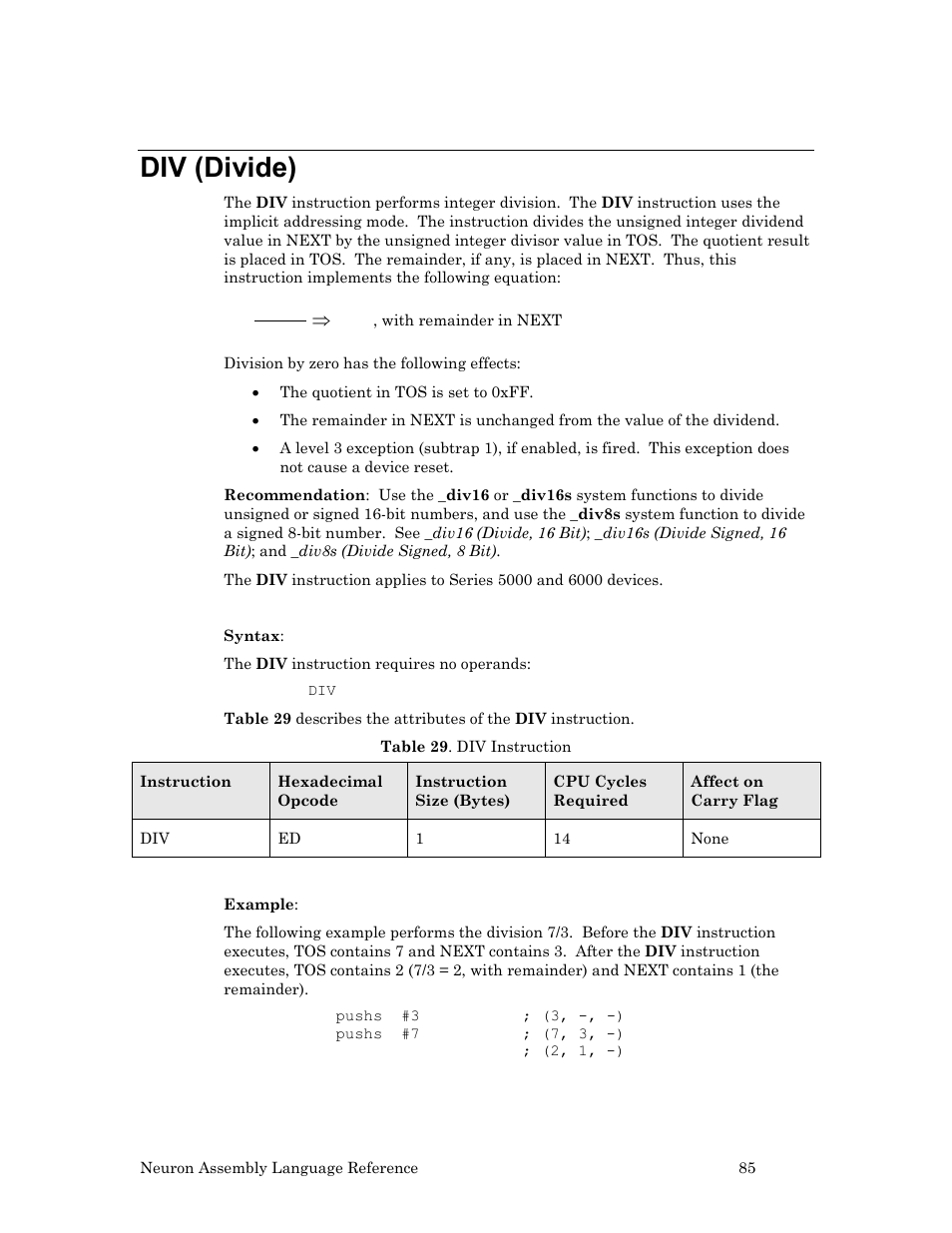 Div (divide) | Echelon Neuron User Manual | Page 95 / 237