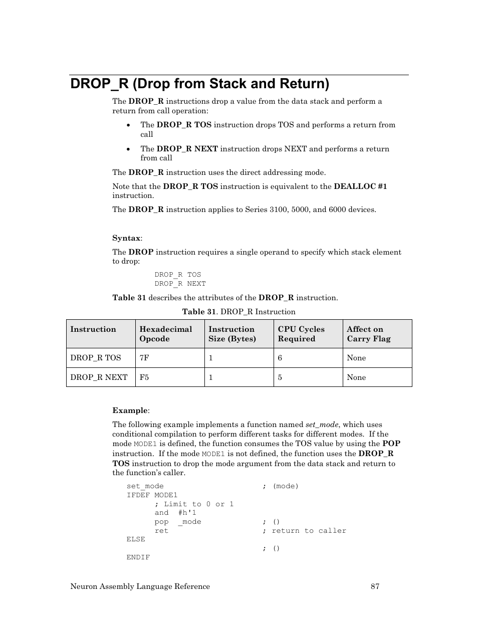 Drop_r (drop from stack and return) | Echelon Neuron User Manual | Page 97 / 237