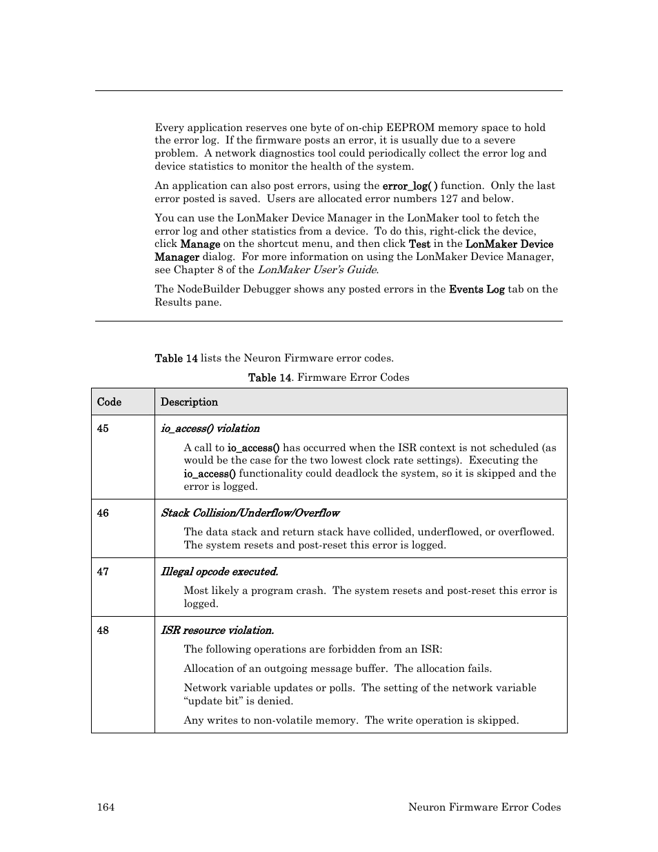 Overview, Neuron firmware errors | Echelon Neuron User Manual | Page 172 / 180