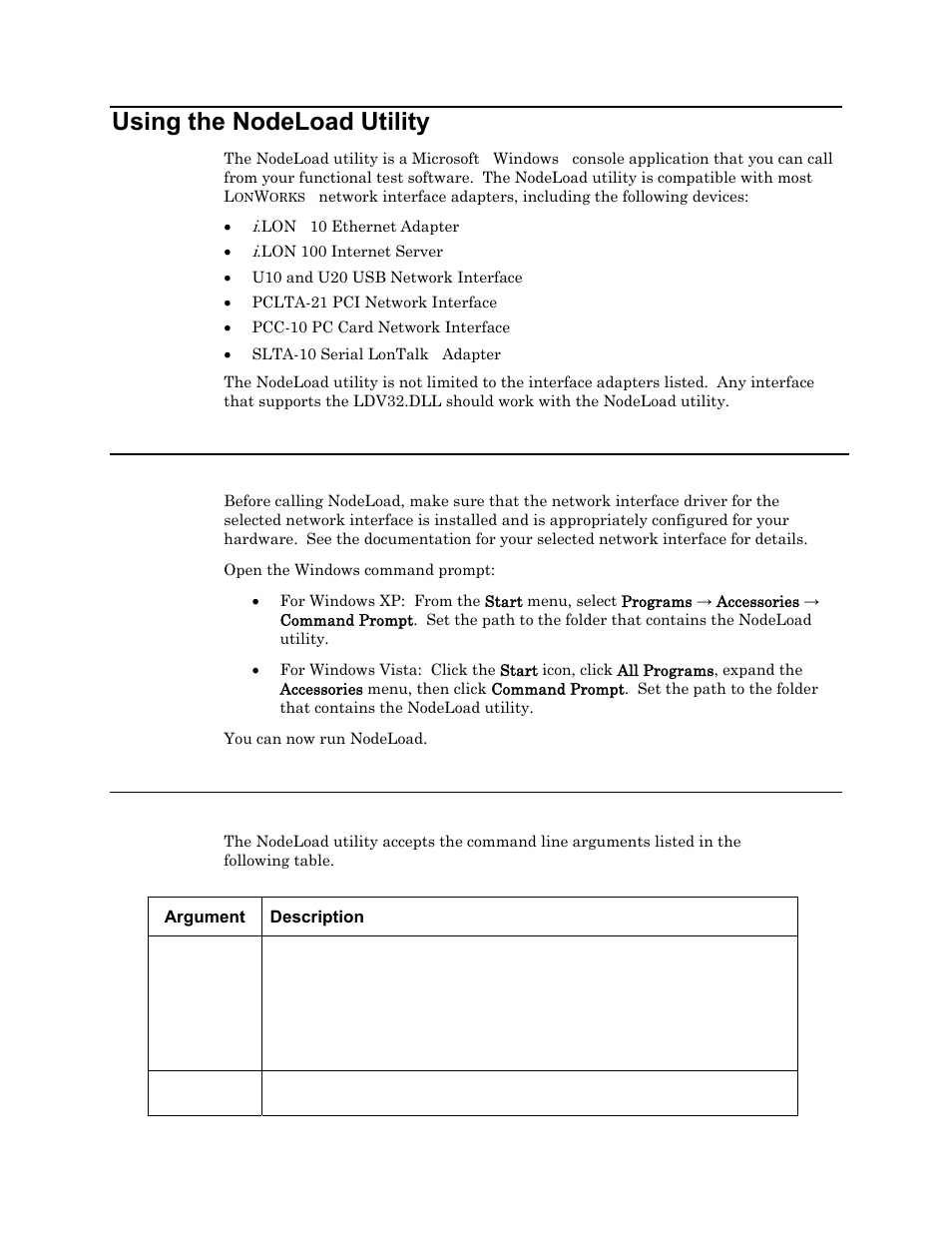 Description, Using the nodeload utility, Getting started | Command line options | Echelon NodeLoad Utility User Manual | Page 5 / 10