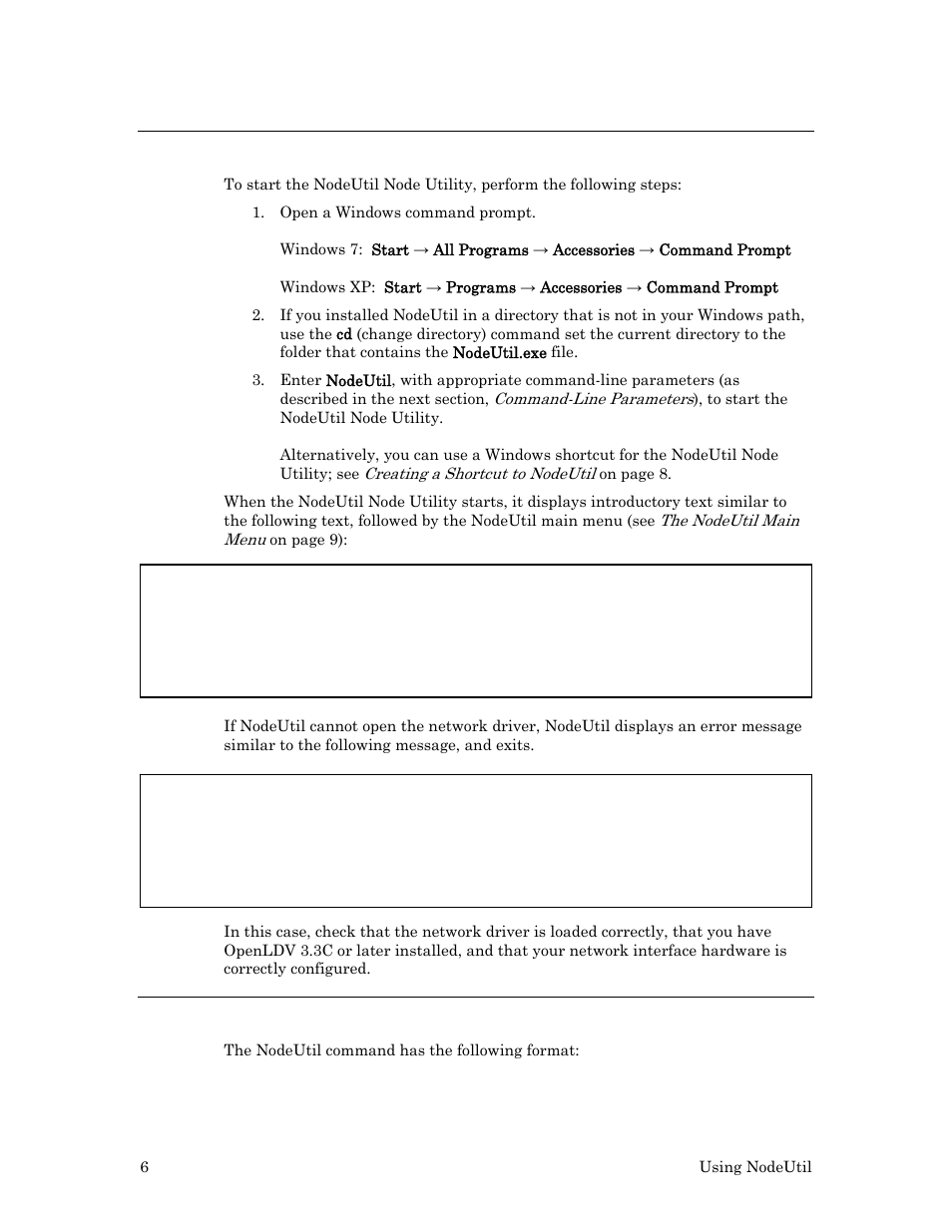 Starting nodeutil, Command-line parameters | Echelon NodeUtil Node Utility User Manual | Page 12 / 40