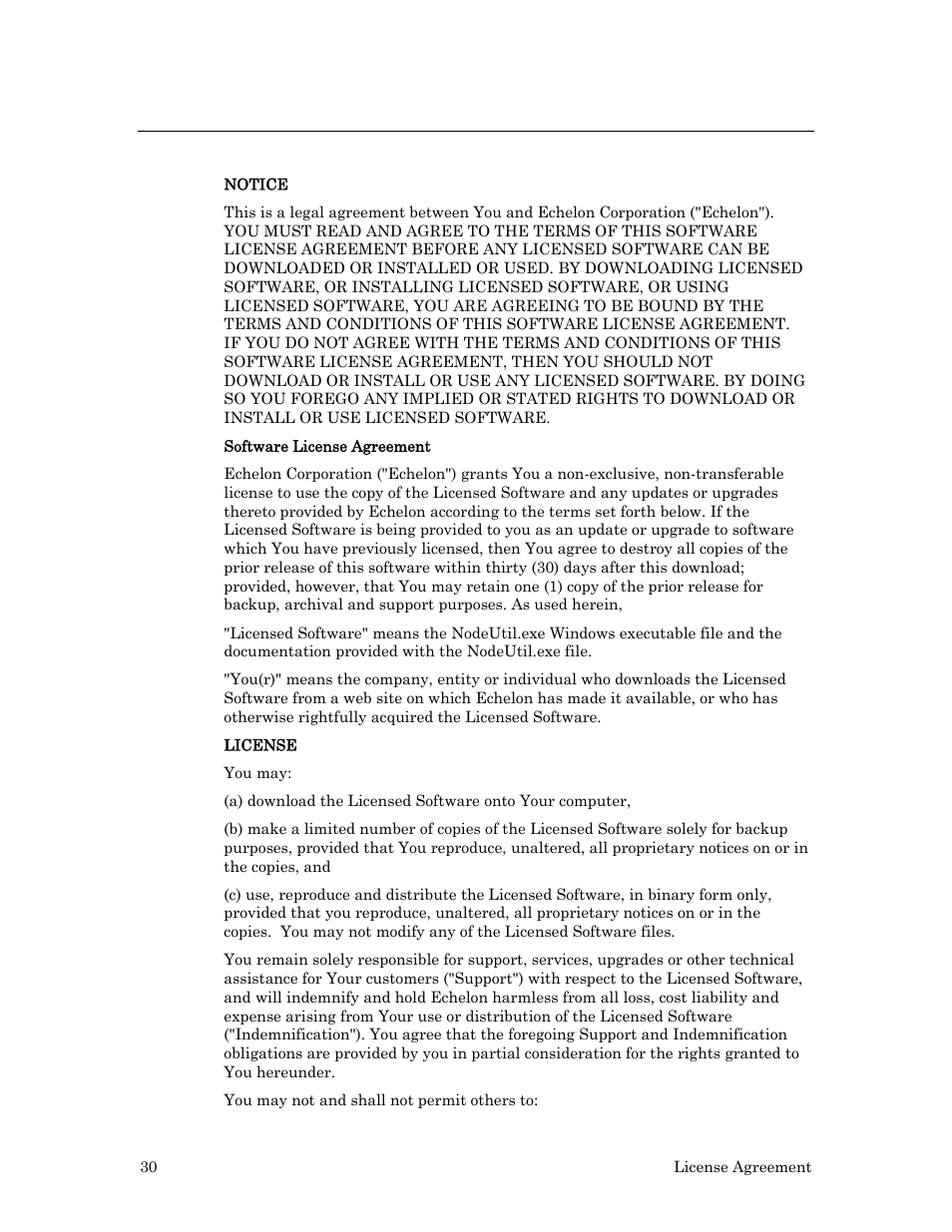 Nodeutil software license agreement | Echelon NodeUtil Node Utility User Manual | Page 36 / 40