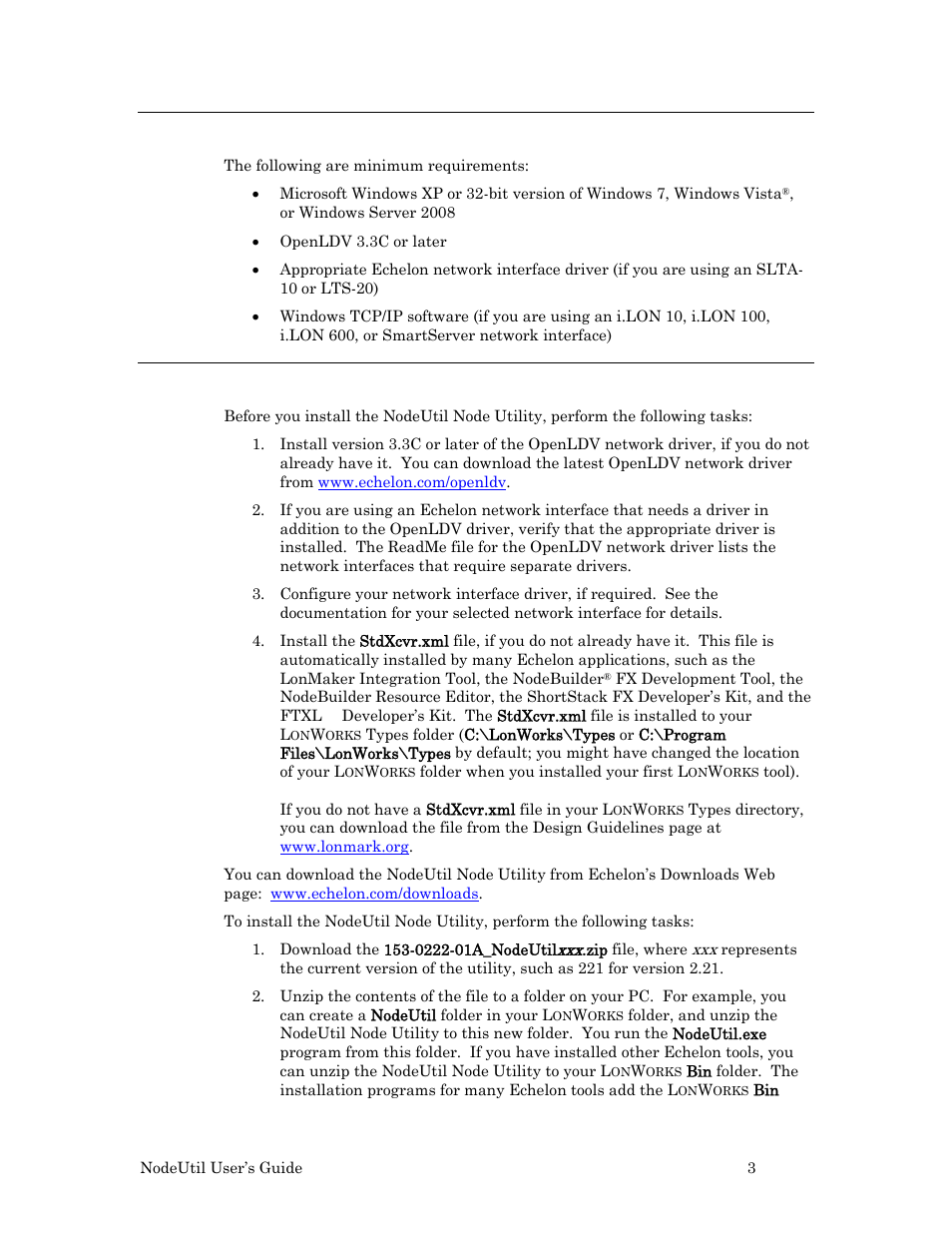 Pc software requirements, Installing the nodeutil node utility | Echelon NodeUtil Node Utility User Manual | Page 9 / 40