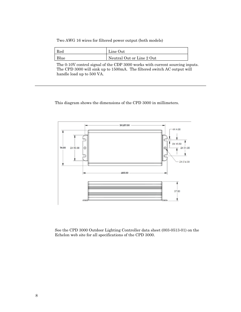 Cpd 3000 mechanical dimensions | Echelon Lumewave CPD 3000 Lighting Controller User Manual | Page 8 / 23