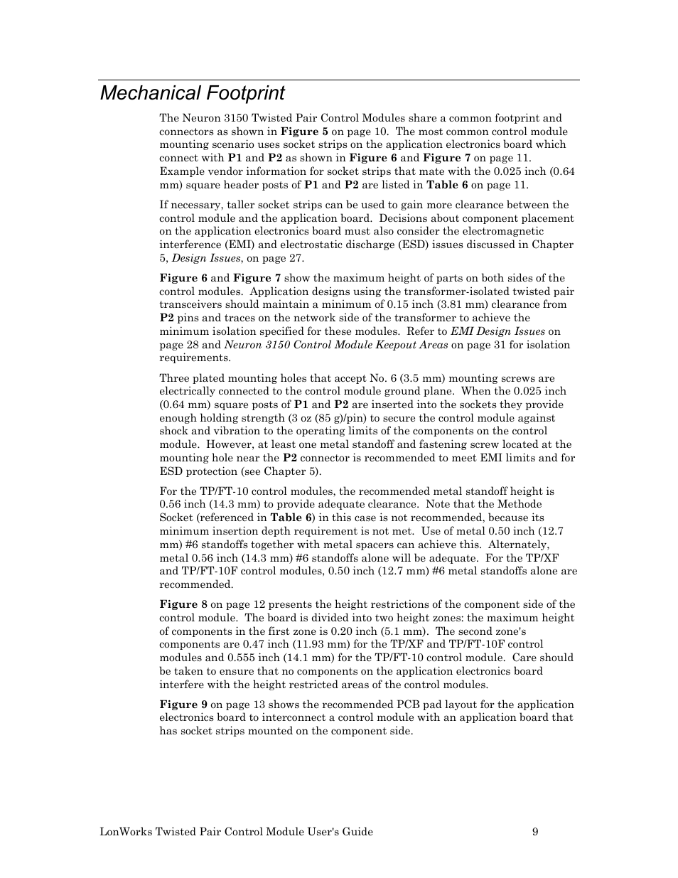 Mechanical footprint | Echelon LonWorks Twisted Pair Control Module User Manual | Page 17 / 55