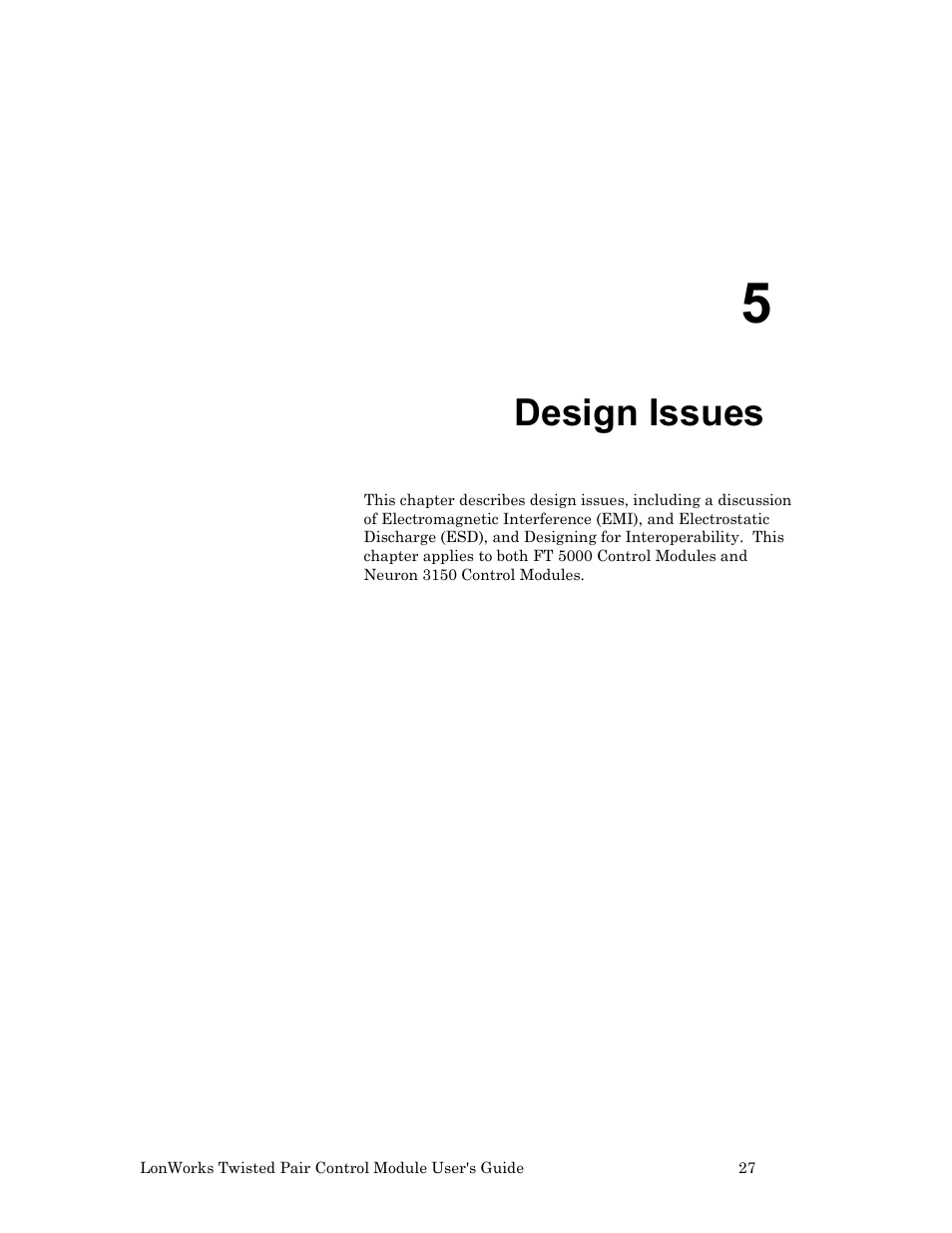 Design issues, 5, design issues | Echelon LonWorks Twisted Pair Control Module User Manual | Page 35 / 55