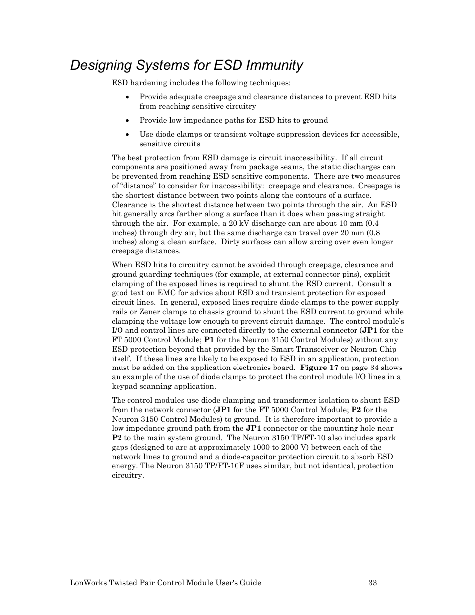 Designing systems for esd immunity | Echelon LonWorks Twisted Pair Control Module User Manual | Page 41 / 55