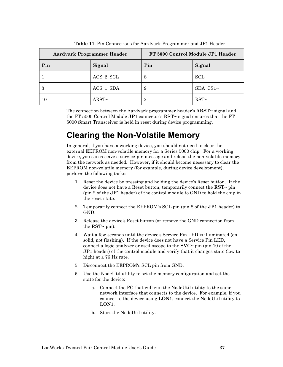 Clearing the non-volatile memory | Echelon LonWorks Twisted Pair Control Module User Manual | Page 45 / 55