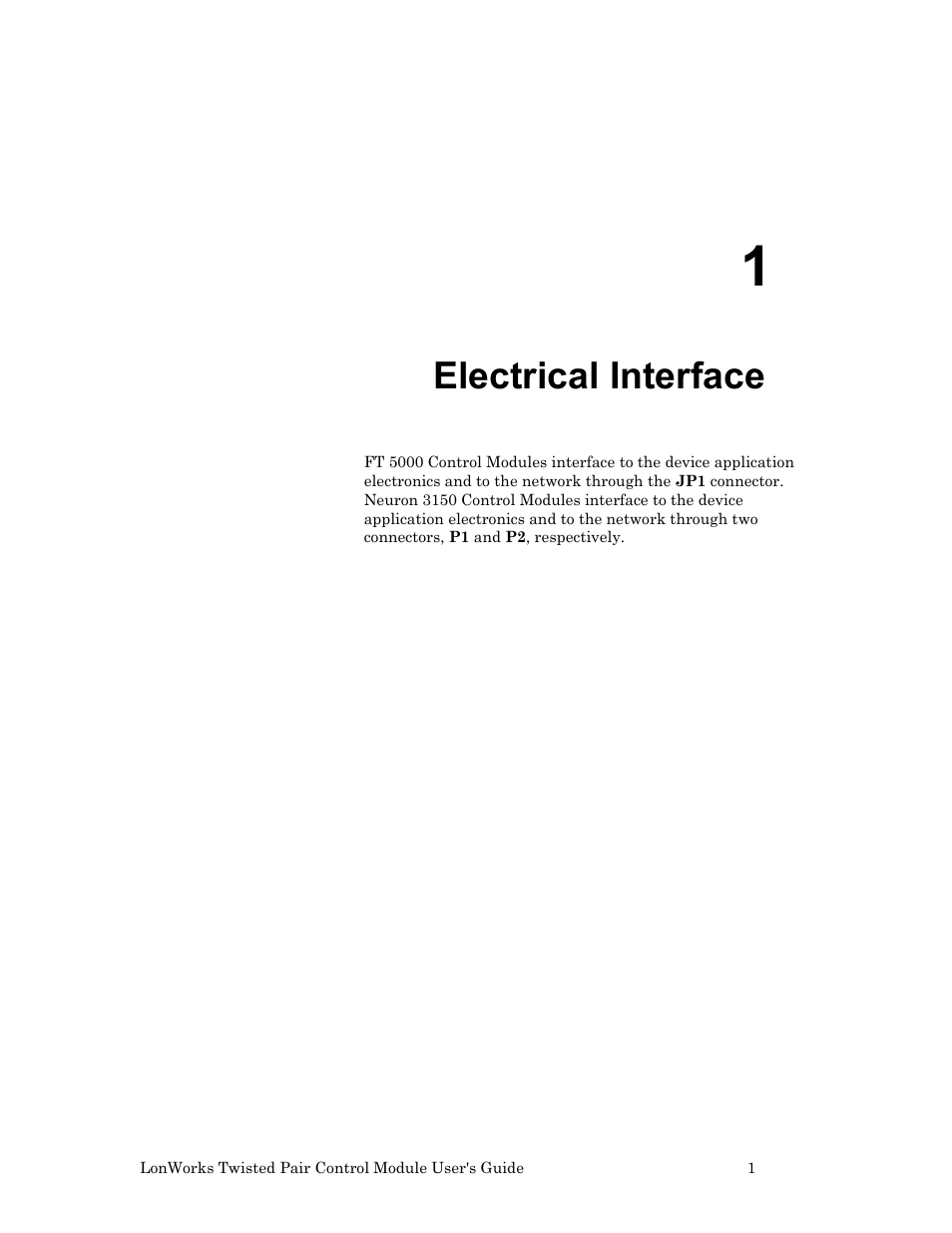 Electrical interface | Echelon LonWorks Twisted Pair Control Module User Manual | Page 9 / 55