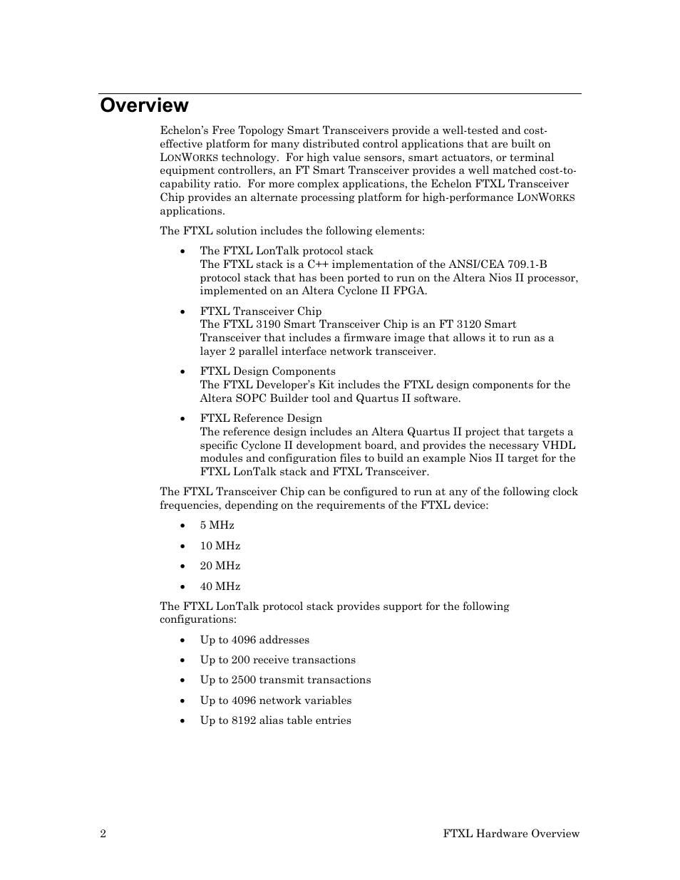 Overview | Echelon FTXL Hardware User Manual | Page 10 / 92