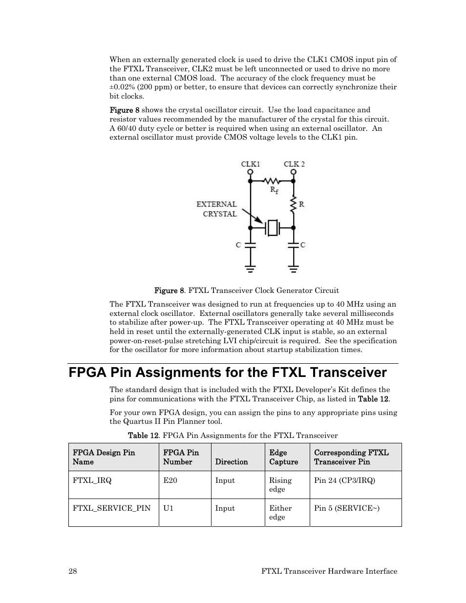 Fpga pin assignments for the ftxl transceiver | Echelon FTXL Hardware User Manual | Page 36 / 92