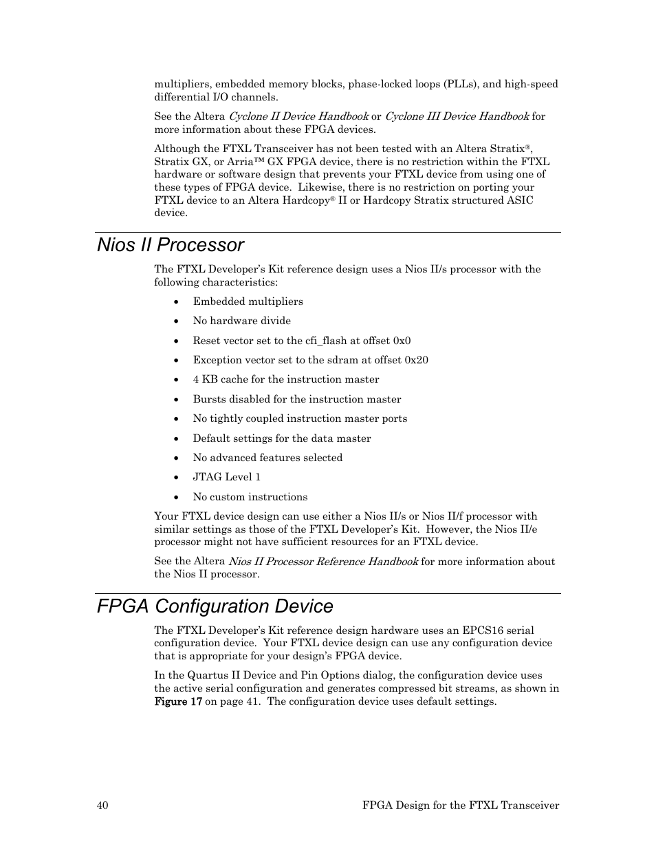 Nios ii processor, Fpga configuration device | Echelon FTXL Hardware User Manual | Page 48 / 92