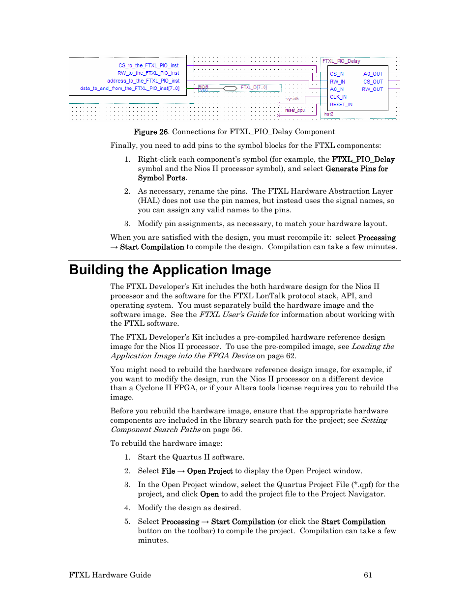 Building the application image, Building the, Application image | 61 for, Tput of a pll). figure 26, 61 shows | Echelon FTXL Hardware User Manual | Page 69 / 92