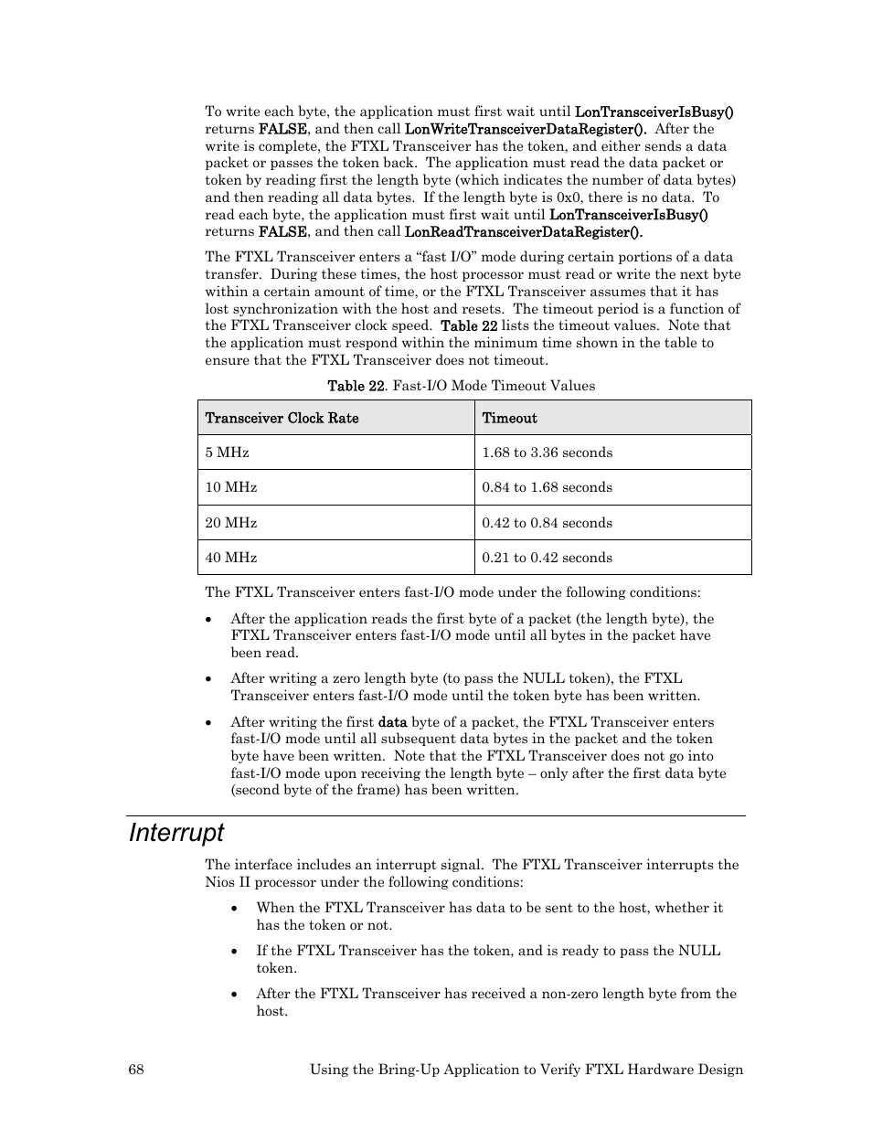 Interrupt | Echelon FTXL Hardware User Manual | Page 76 / 92