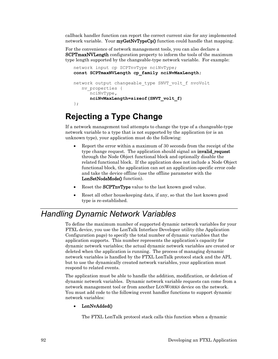 Handling dynamic network variables, Rejecting a type change | Echelon FTXL User Manual | Page 104 / 261