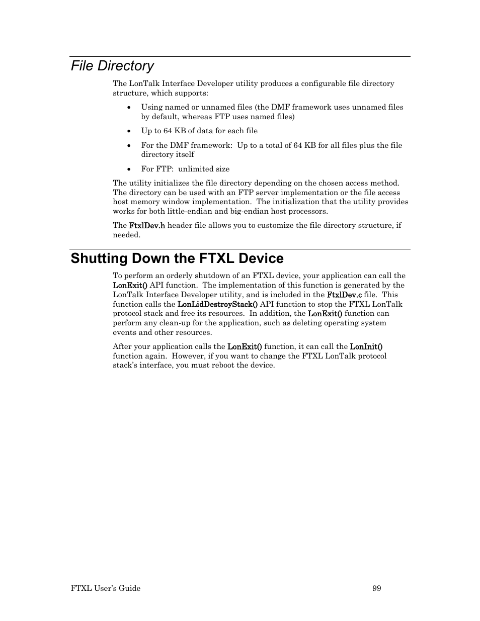 File directory, Shutting down the ftxl device | Echelon FTXL User Manual | Page 111 / 261