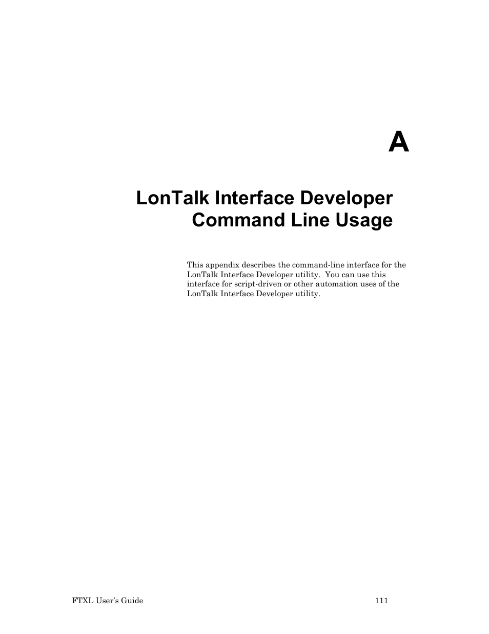 Lontalk interface developer command line usage, Ix a, Lontalk interface developer | Command line usage | Echelon FTXL User Manual | Page 123 / 261