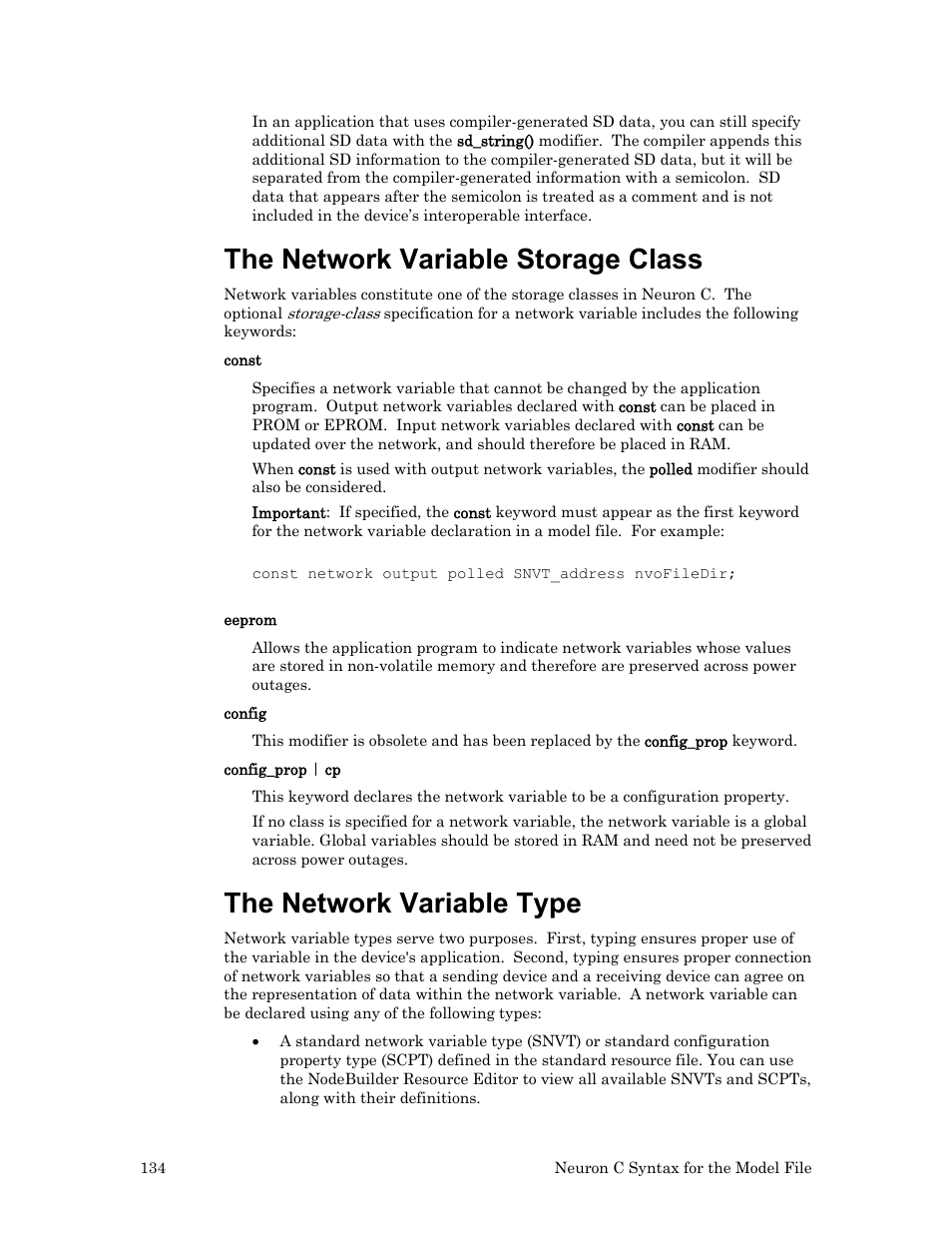 The network variable storage class, The network variable type | Echelon FTXL User Manual | Page 146 / 261