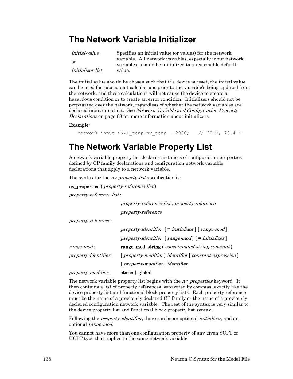 The network variable initializer, The network variable property list | Echelon FTXL User Manual | Page 150 / 261