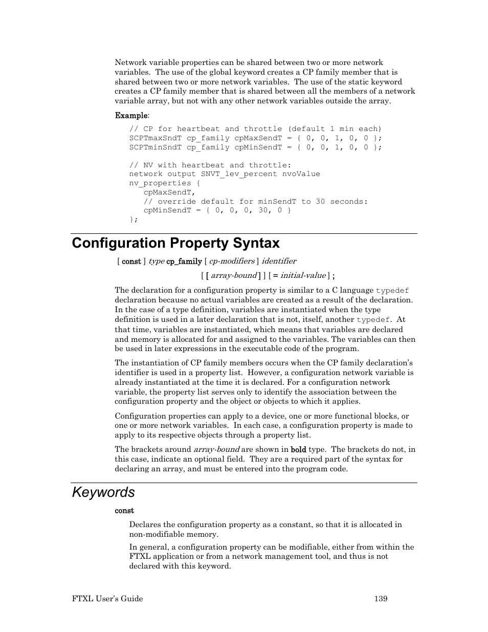 Configuration property syntax, Keywords | Echelon FTXL User Manual | Page 151 / 261