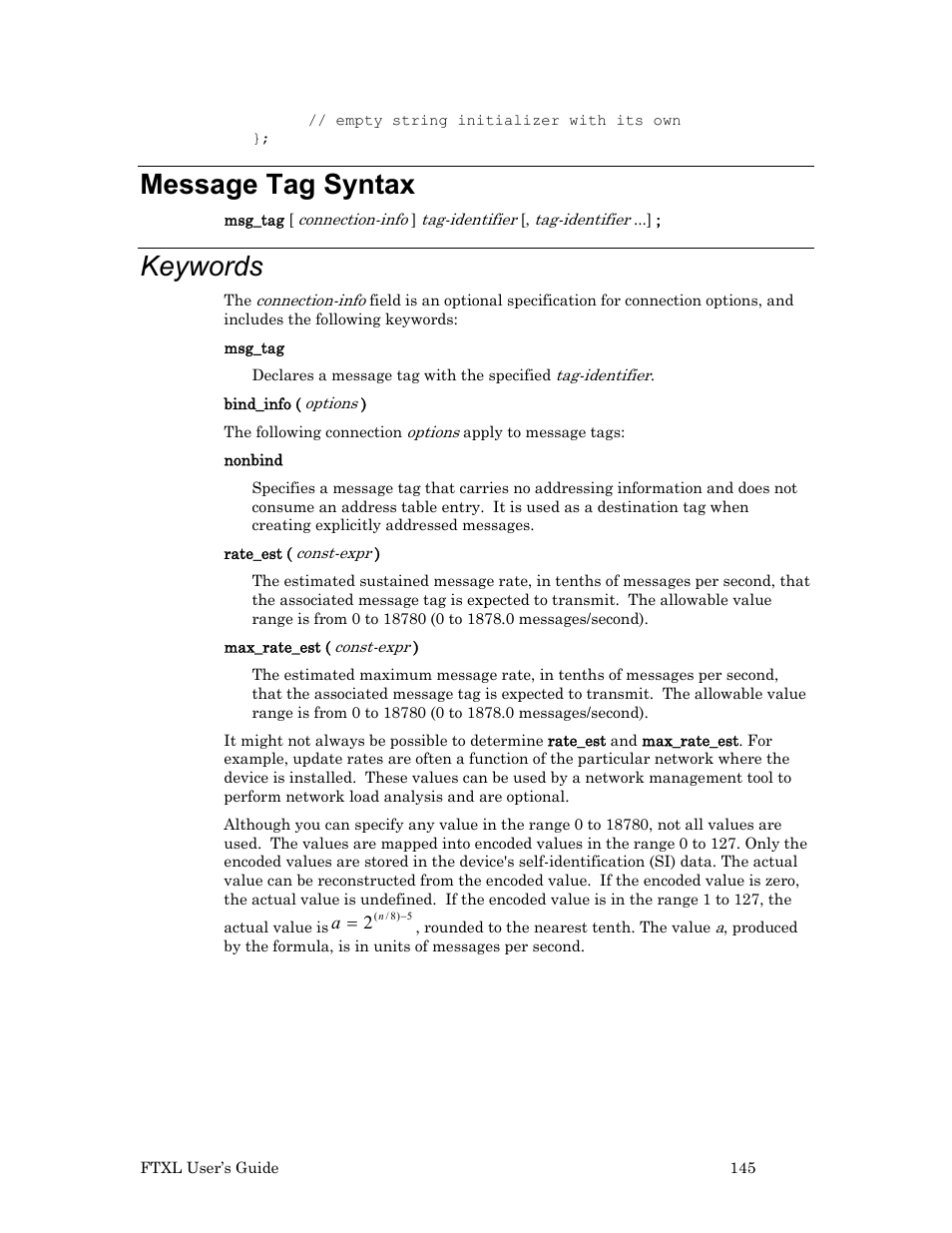 Message tag syntax, Keywords | Echelon FTXL User Manual | Page 157 / 261