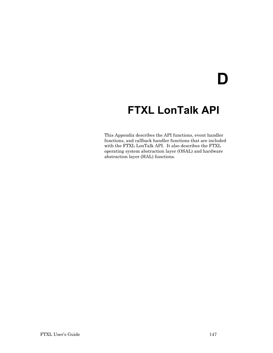 Ftxl lontalk api, Ix d, Ftxl | Lontalk api | Echelon FTXL User Manual | Page 159 / 261