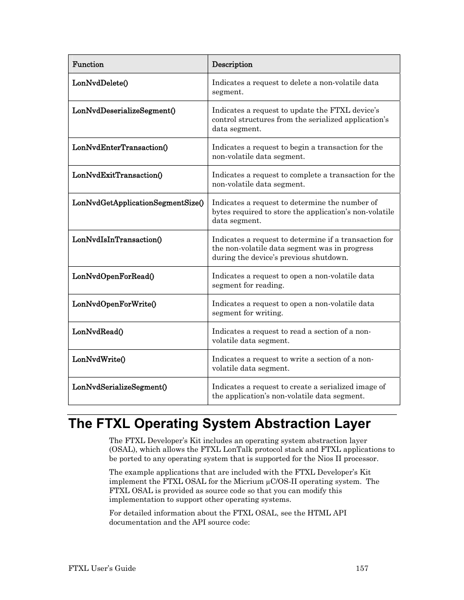 The ftxl operating system abstraction layer, The ftxl, Operating system | Abstraction layer, Ge 157, The ftxl operating, System abstraction layer, For infor | Echelon FTXL User Manual | Page 169 / 261