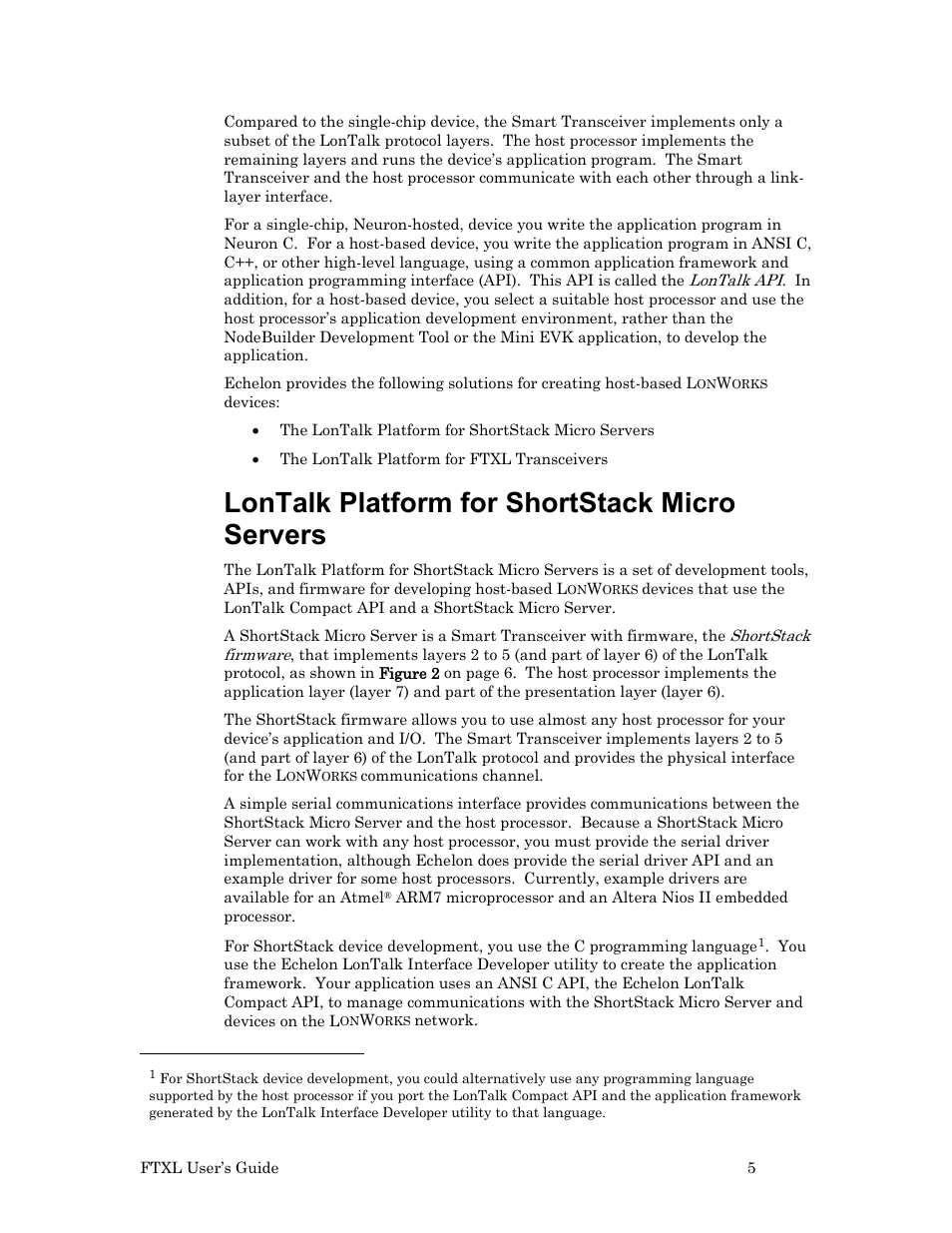 Lontalk platform for shortstack micro servers | Echelon FTXL User Manual | Page 17 / 261