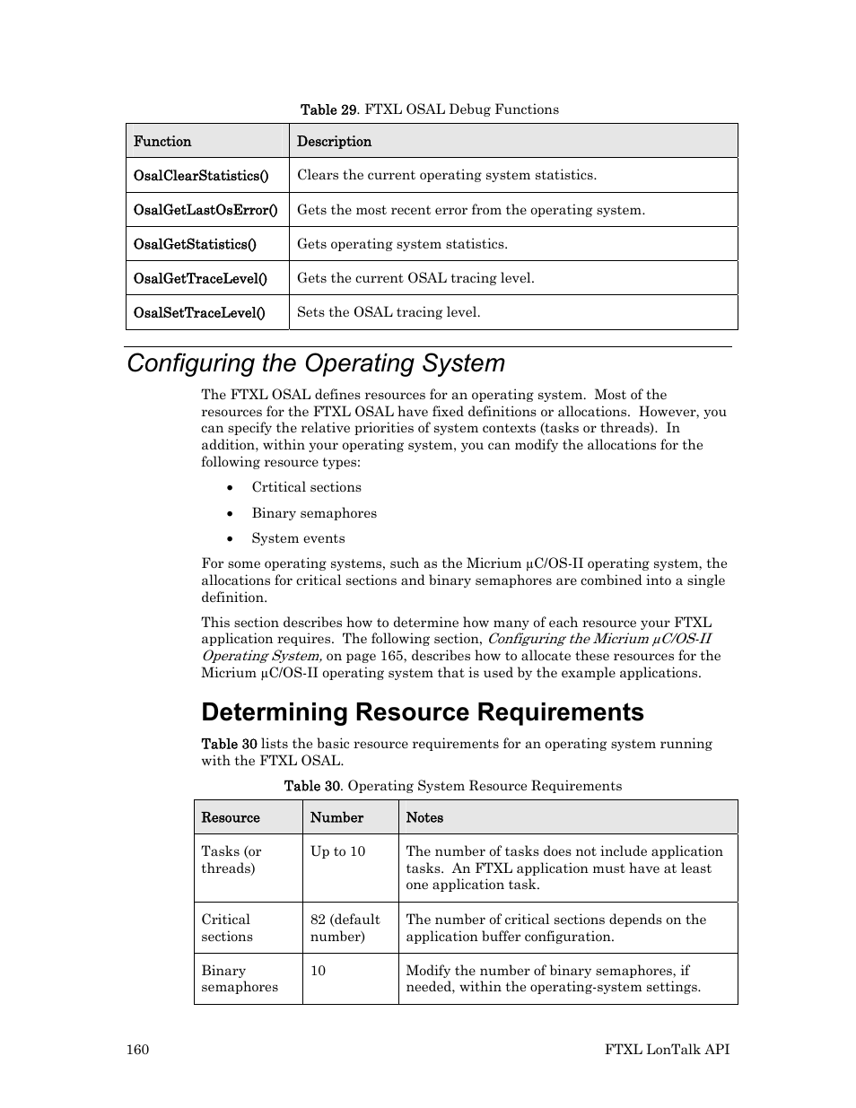 Configuring the operating system, Determining resource requirements, 160 a | Configuring the, Operating system, 160 for information ab, D in table 29 on | Echelon FTXL User Manual | Page 172 / 261