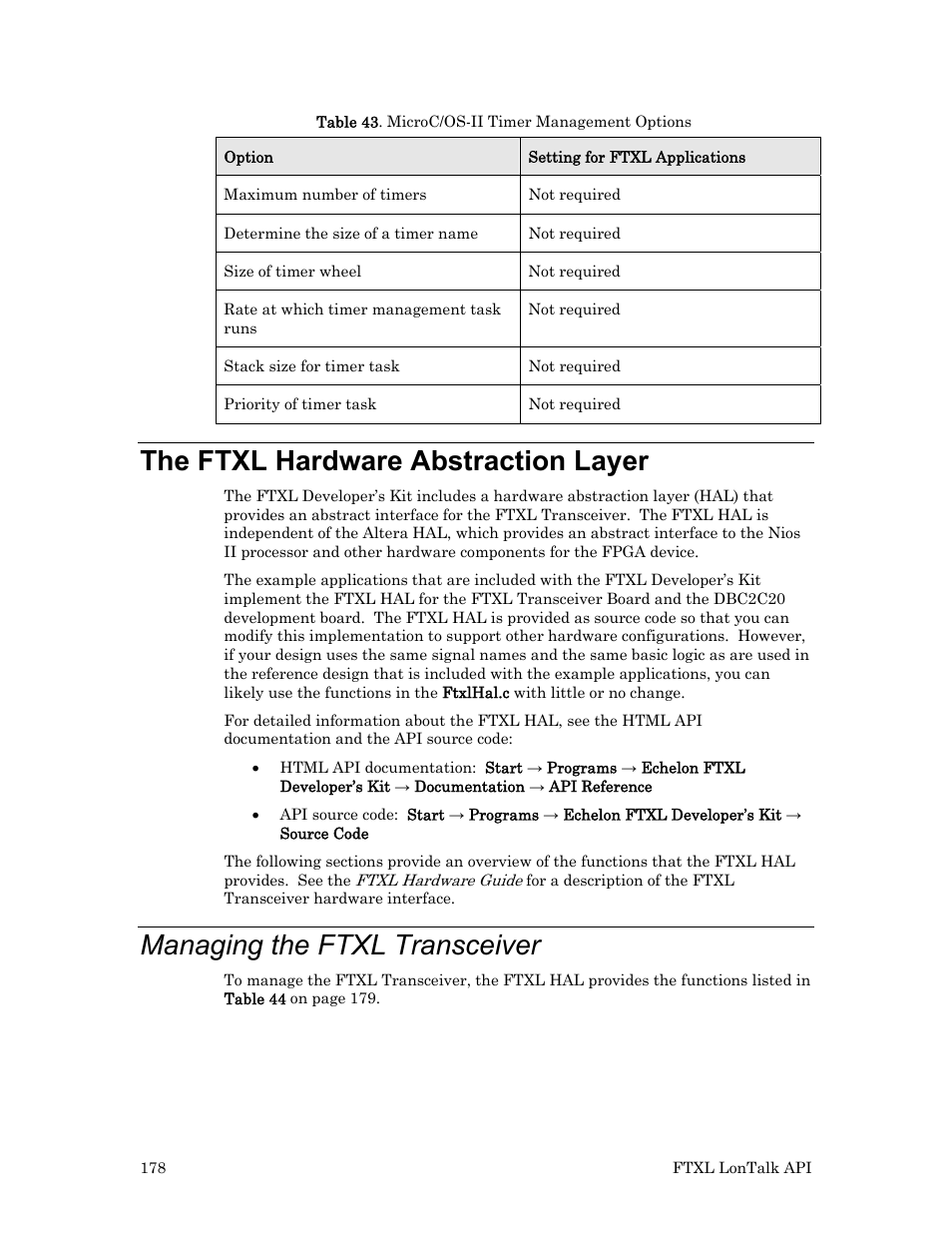 The ftxl hardware abstraction layer, Managing the ftxl transceiver | Echelon FTXL User Manual | Page 190 / 261