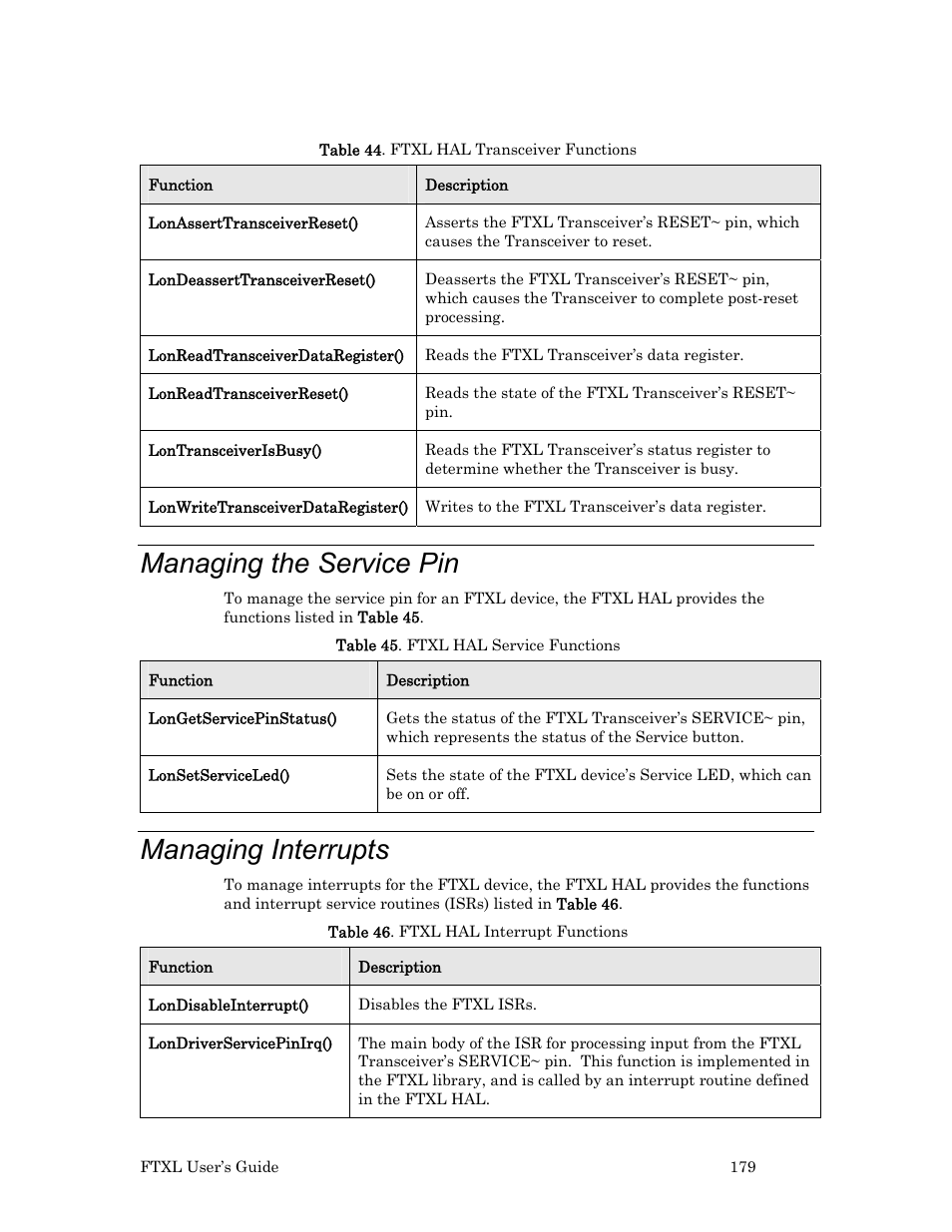 Managing the service pin, Managing interrupts | Echelon FTXL User Manual | Page 191 / 261