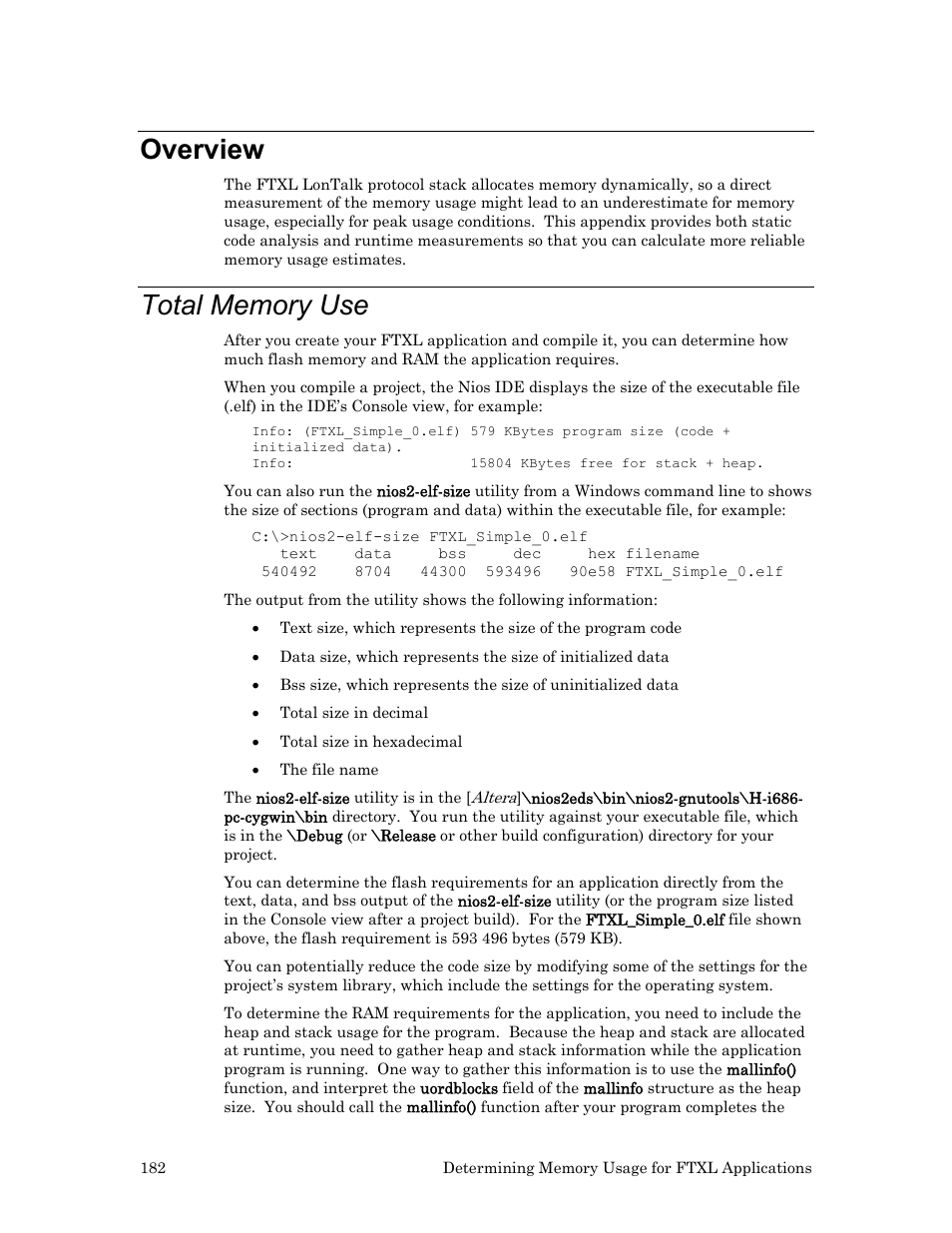 Overview, Total memory use | Echelon FTXL User Manual | Page 194 / 261