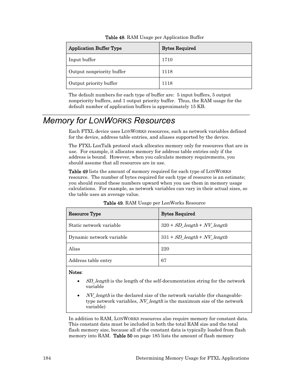 Memory for lonworks resources, Memory for l, Orks | Resources | Echelon FTXL User Manual | Page 196 / 261