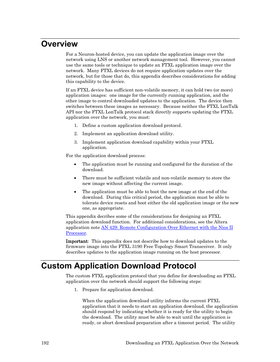 Overview, Custom application download protocol | Echelon FTXL User Manual | Page 204 / 261