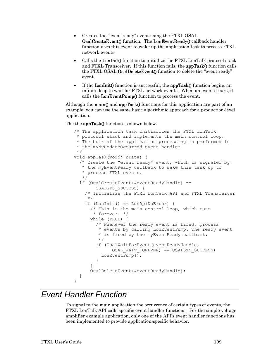 Event handler function | Echelon FTXL User Manual | Page 211 / 261