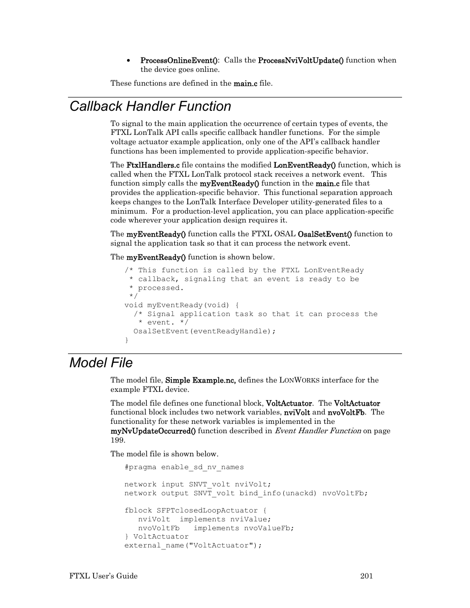 Callback handler function, Model file | Echelon FTXL User Manual | Page 213 / 261