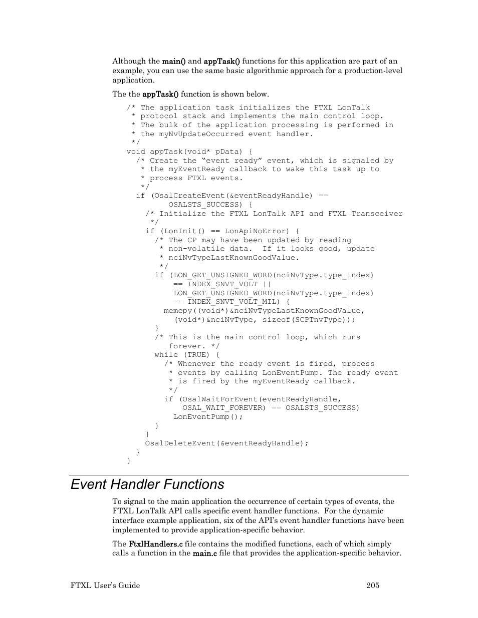 Event handler functions | Echelon FTXL User Manual | Page 217 / 261