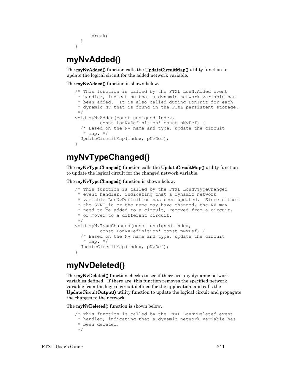 Mynvadded(), Mynvtypechanged(), Mynvdeleted() | Echelon FTXL User Manual | Page 223 / 261