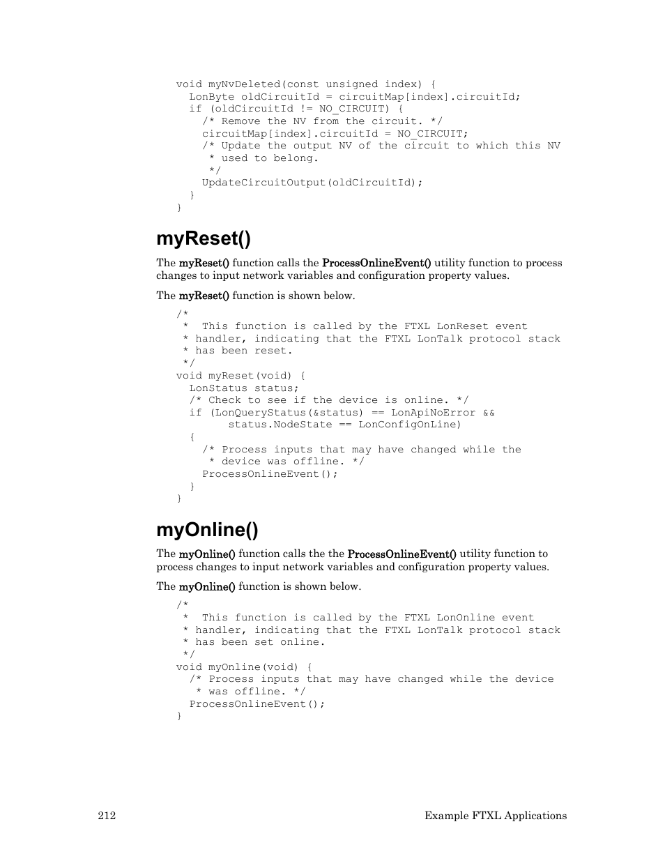 Myreset(), Myonline() | Echelon FTXL User Manual | Page 224 / 261