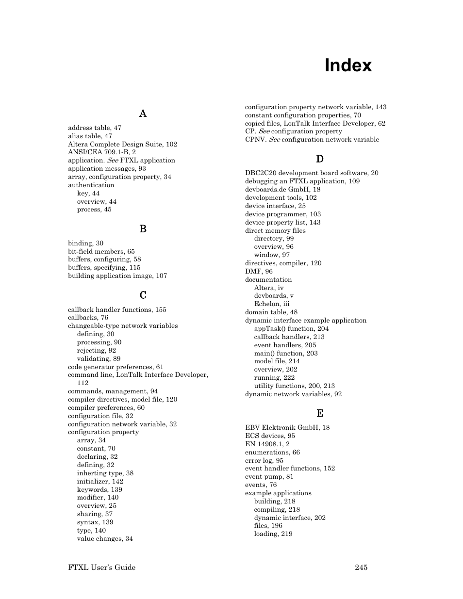 Index | Echelon FTXL User Manual | Page 257 / 261