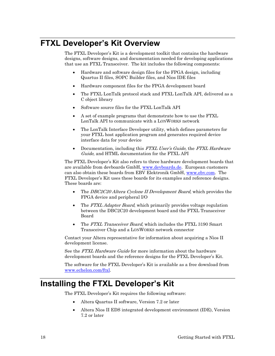 Ftxl developer’s kit overview, Installing the ftxl developer’s kit | Echelon FTXL User Manual | Page 30 / 261