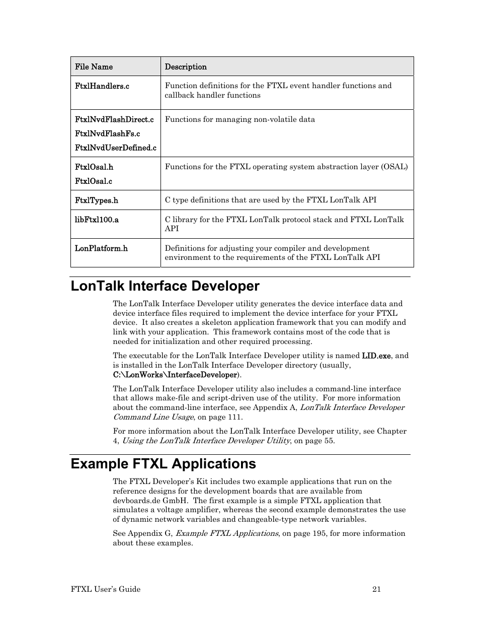 Lontalk interface developer, Example ftxl applications | Echelon FTXL User Manual | Page 33 / 261