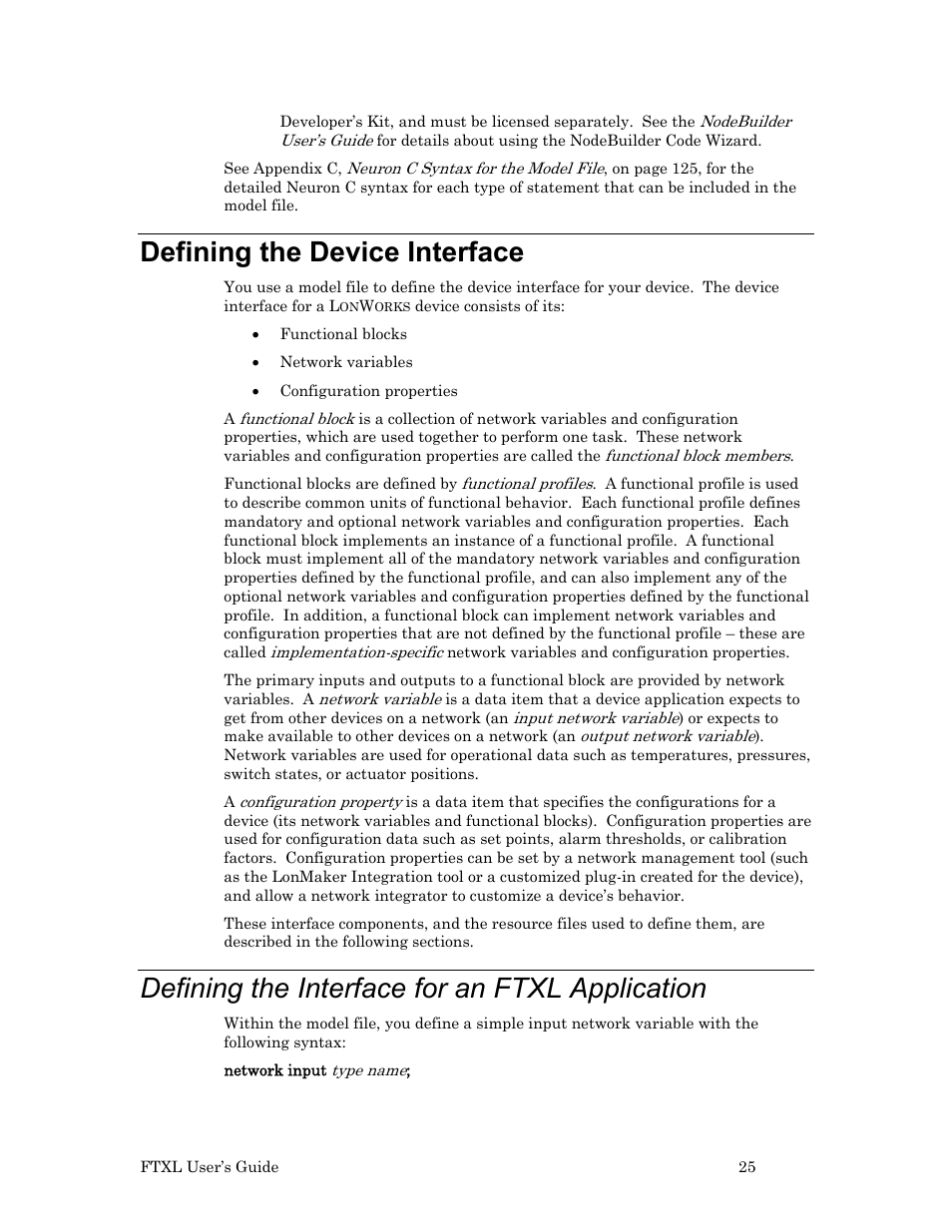 Defining the device interface, Defining the interface for an ftxl application | Echelon FTXL User Manual | Page 37 / 261