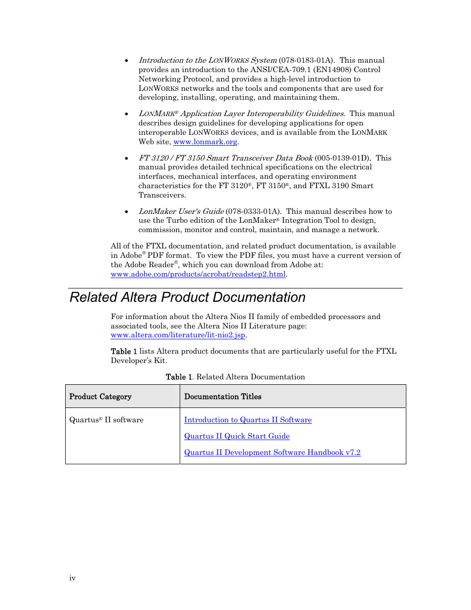 Related altera product documentation | Echelon FTXL User Manual | Page 4 / 261