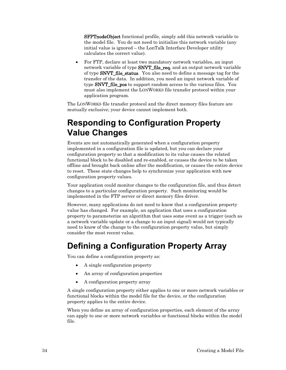 Responding to configuration property value changes, Defining a configuration property array | Echelon FTXL User Manual | Page 46 / 261