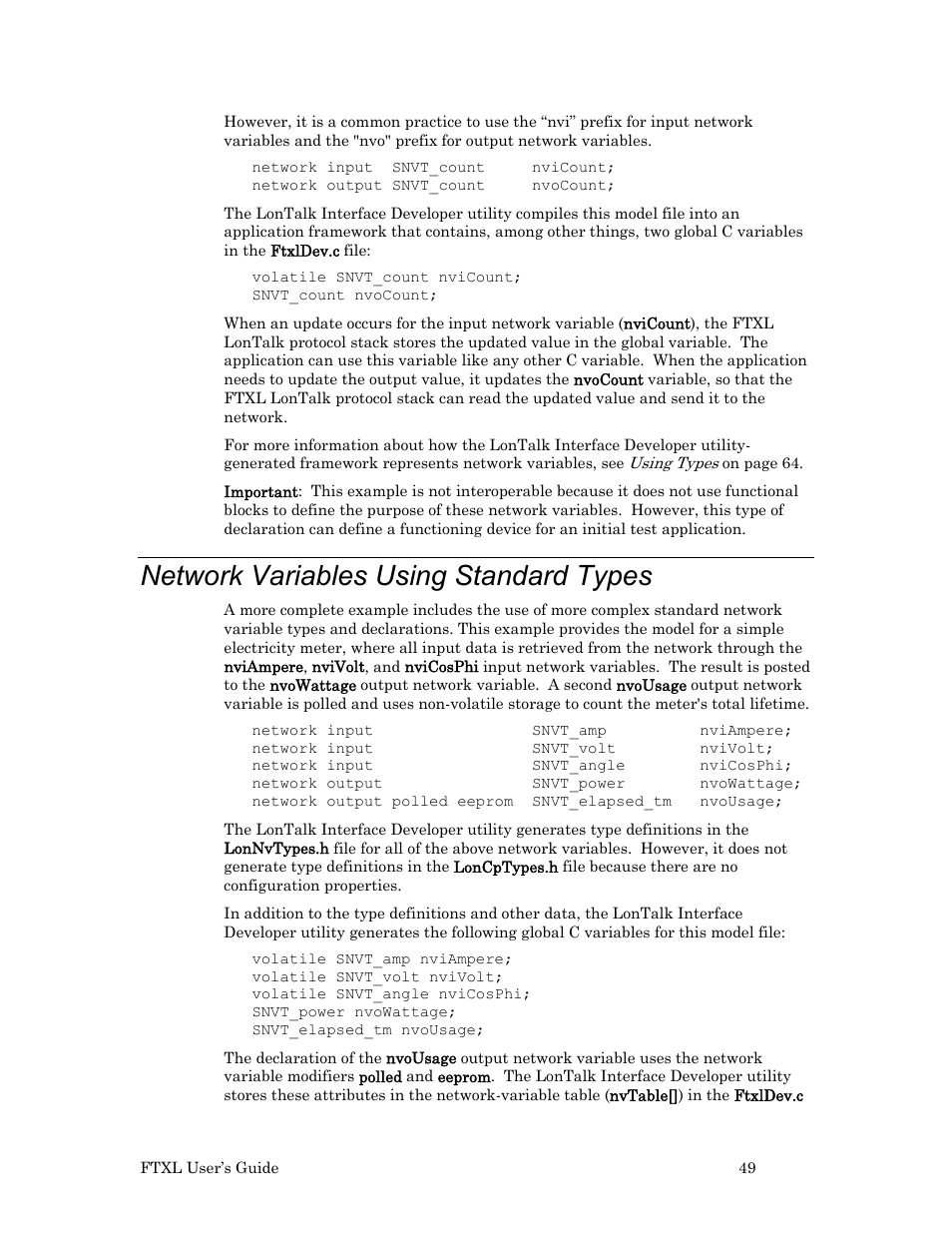 Network variables using standard types | Echelon FTXL User Manual | Page 61 / 261