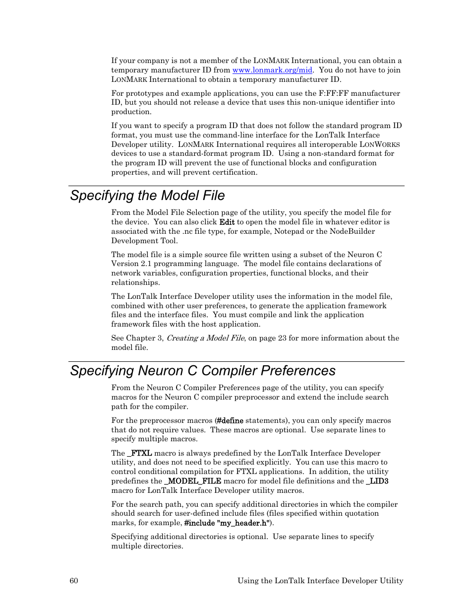 Specifying the model file, Specifying neuron c compiler preferences | Echelon FTXL User Manual | Page 72 / 261